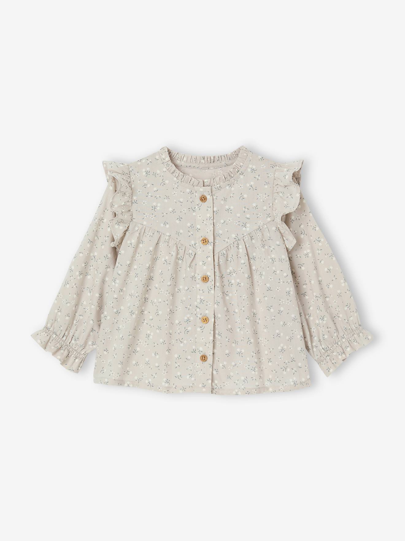 Babyblouse met ruches groengrijs
