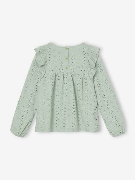 Blouse met ruches van Engels borduurwerk meisje hemelsblauw+saliegroen - vertbaudet enfant 