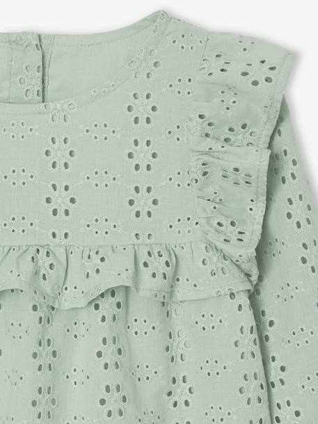 Blouse met ruches van Engels borduurwerk meisje hemelsblauw+saliegroen - vertbaudet enfant 