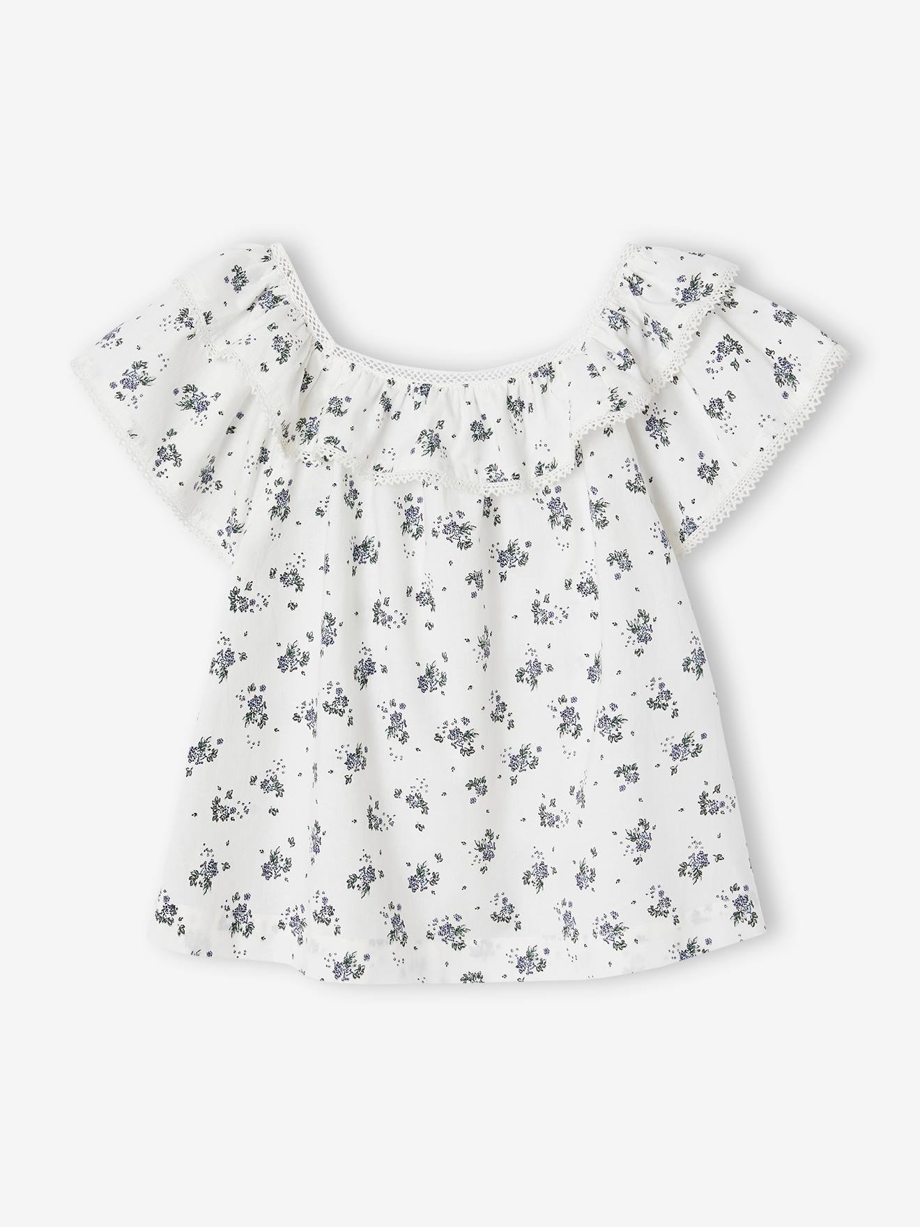 Blouse met bloemenprint voor meisjes wit