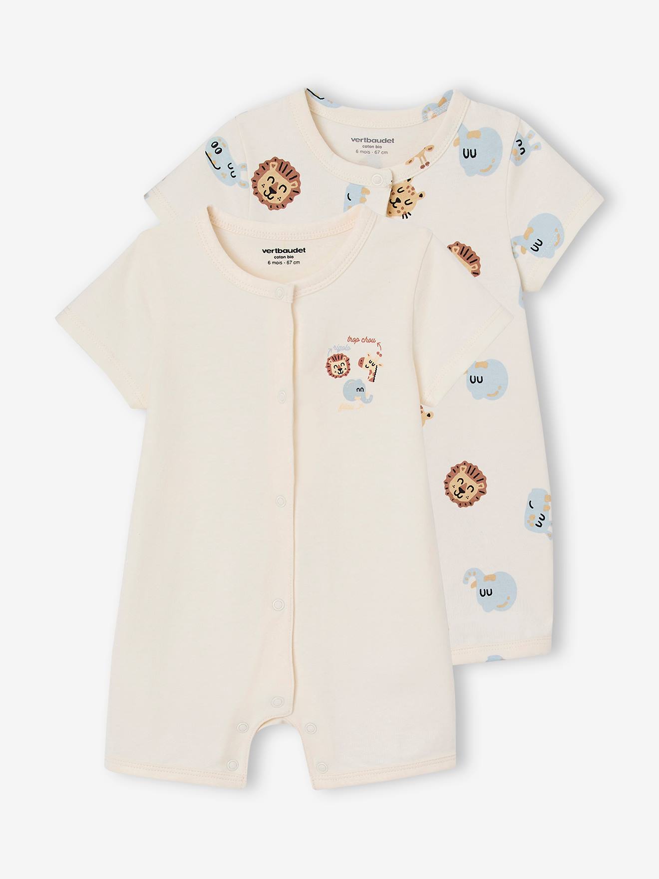 Set van 2 combishorts voor baby Jungle ecru