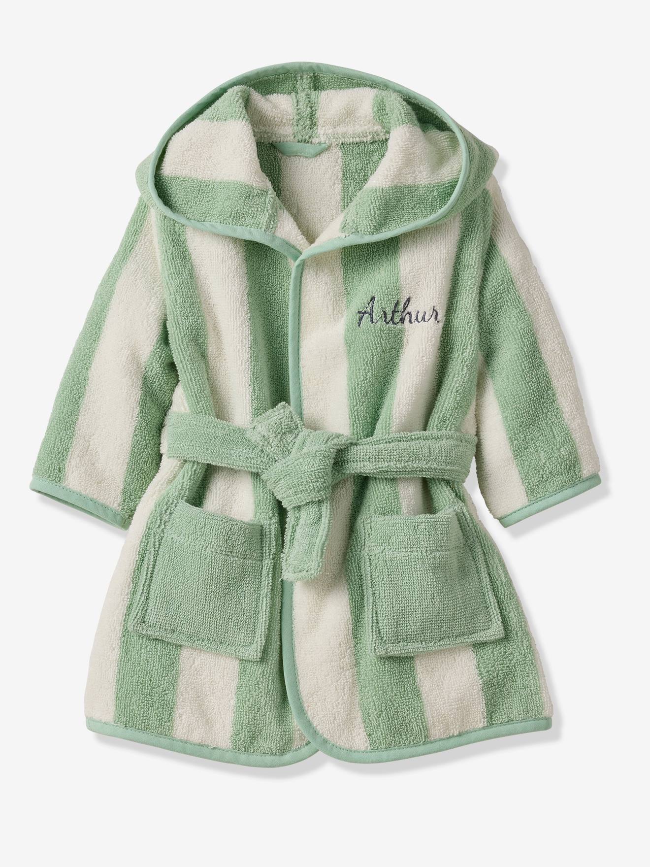 Badjas voor baby's met strepen TRANSAT capsule familie, te personaliseren, met gerecycled katoen groen, gestre