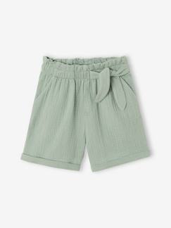 Meisje-Short-Meisjesshort in "paperbag"-stijl, van katoengaas