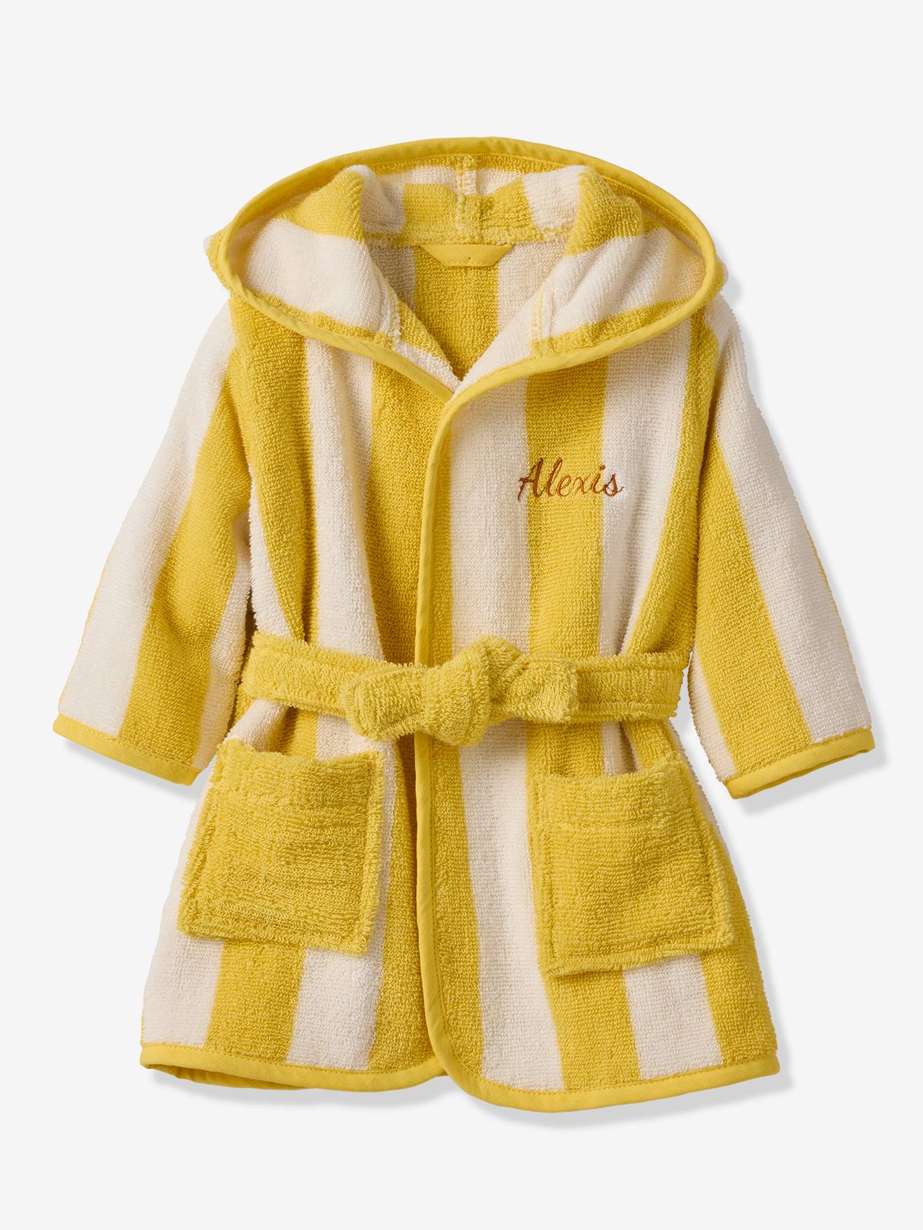 Badjas voor baby's met strepen TRANSAT capsule familie, te personaliseren, met gerecycled katoen geel, gestree