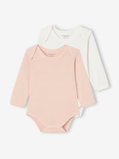 Baby-Body-Set van 2 pointelle gebreide babyrompertjes met lange mouwen