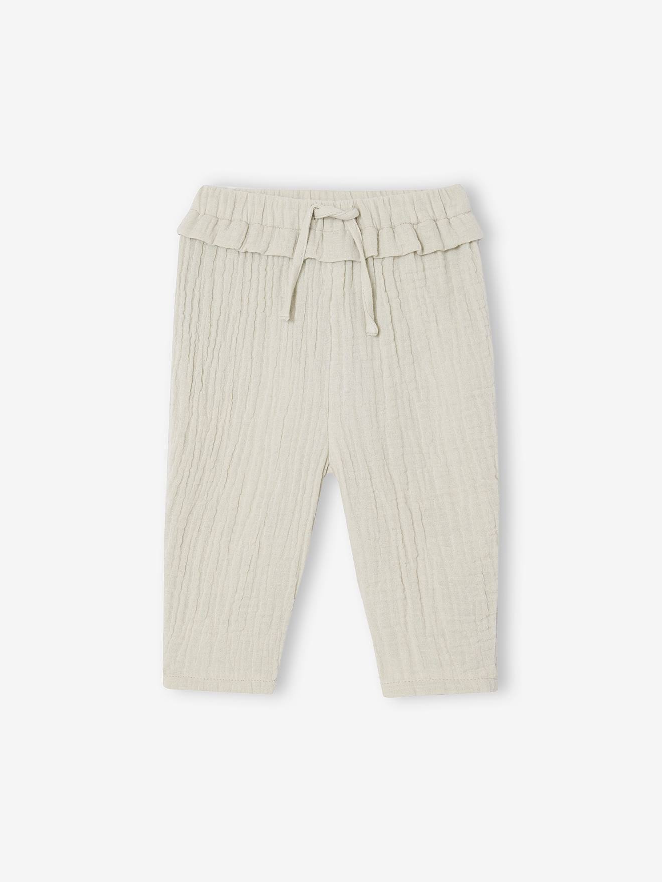 Babybroek van katoengaas groengrijs