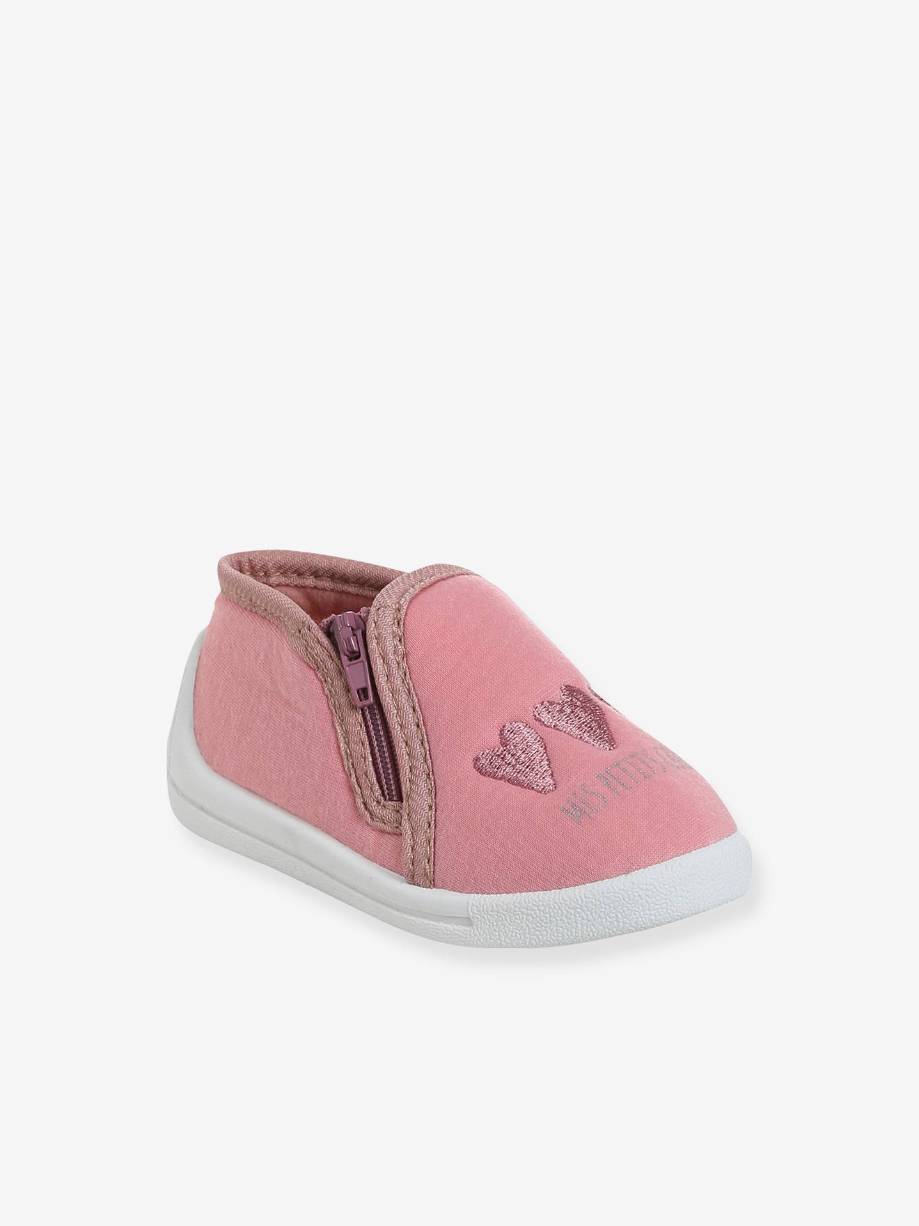 Canvas sloffen met rits voor baby's roze, bedrukt