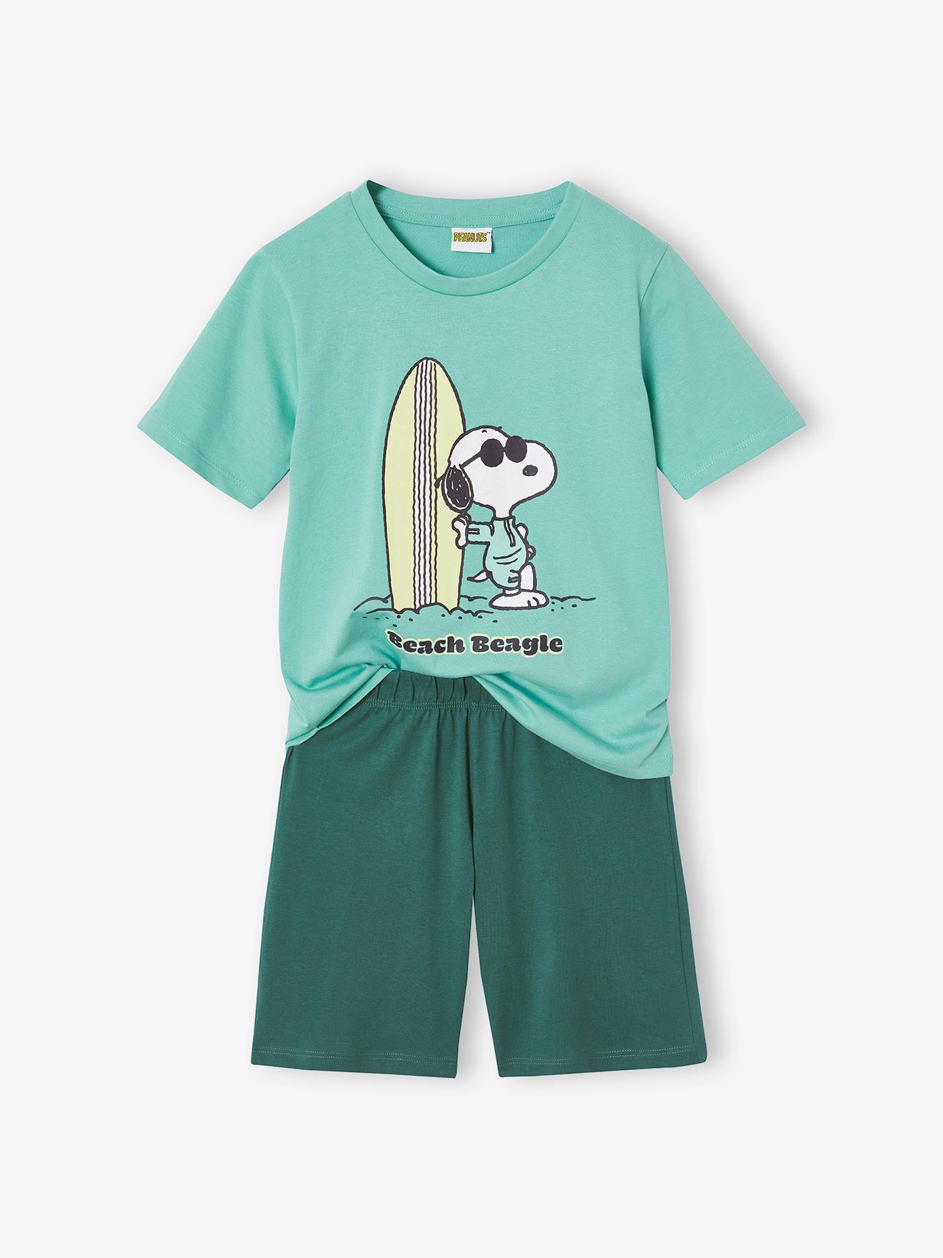 Jungen Sommer-Schlafanzug PEANUTS SNOOPY mit Surfer-Print smaragdgroen