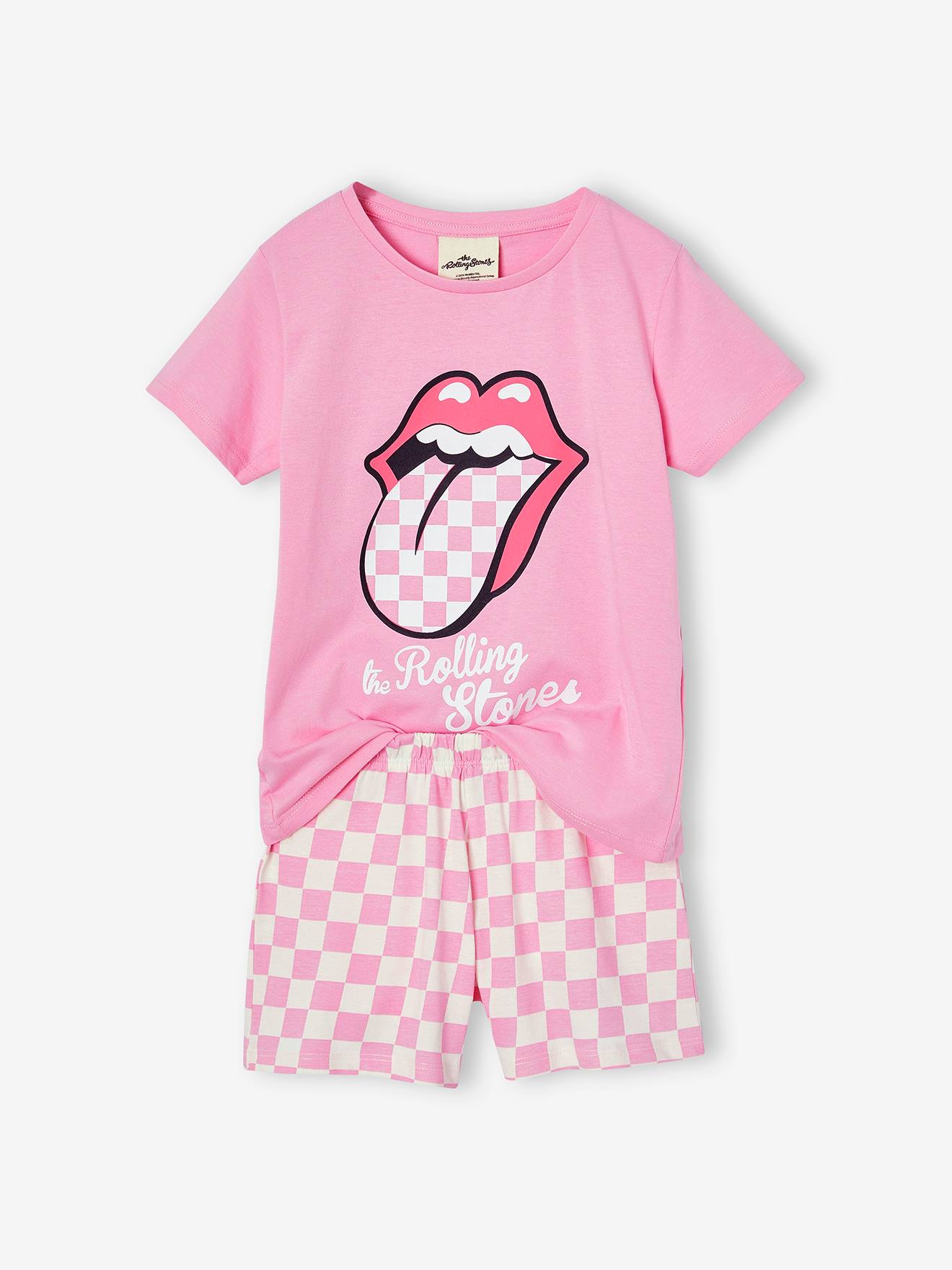 Kinder Sommer-Schlafanzug THE ROLLING STONES roze, geruit