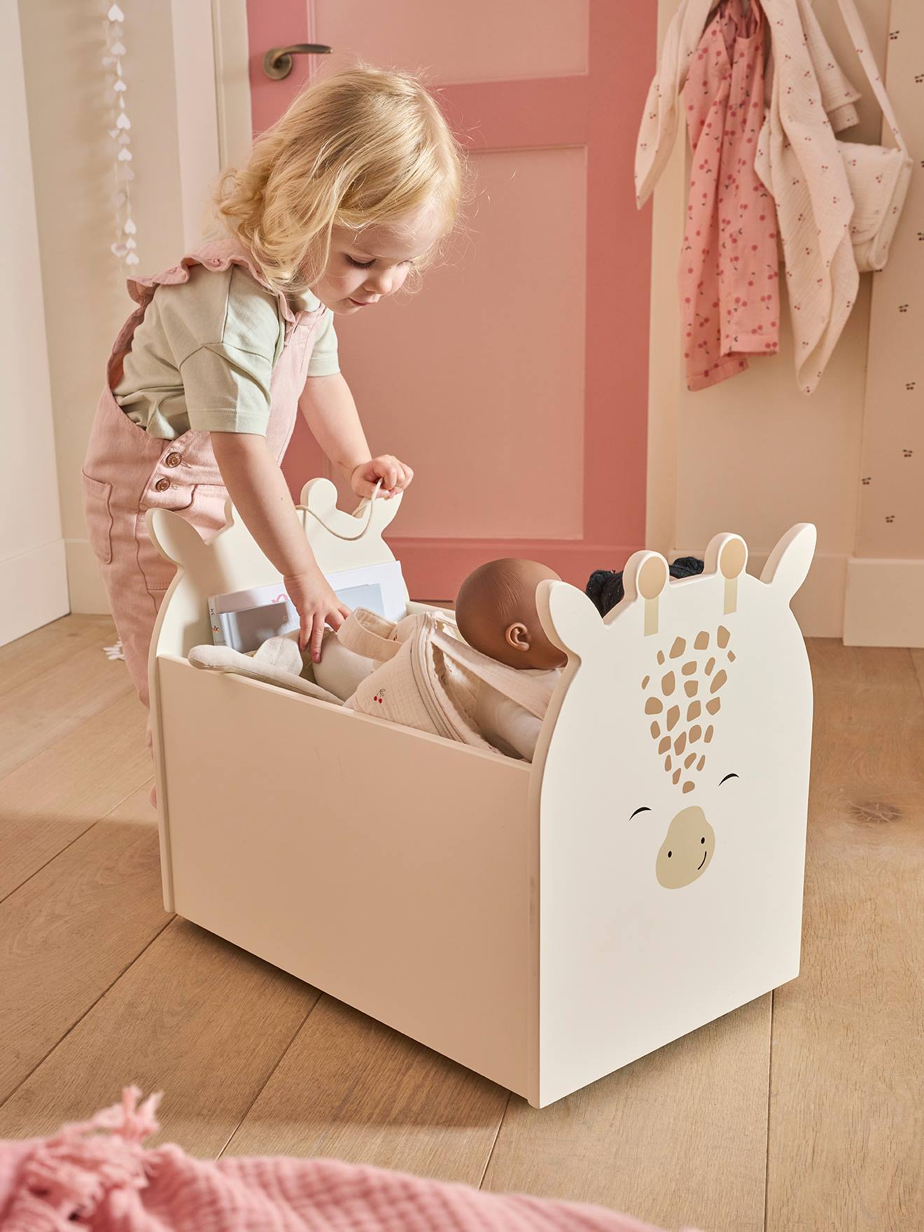 Kinderzimmer Spielzeugkiste auf Rollen GIRAFFE beige