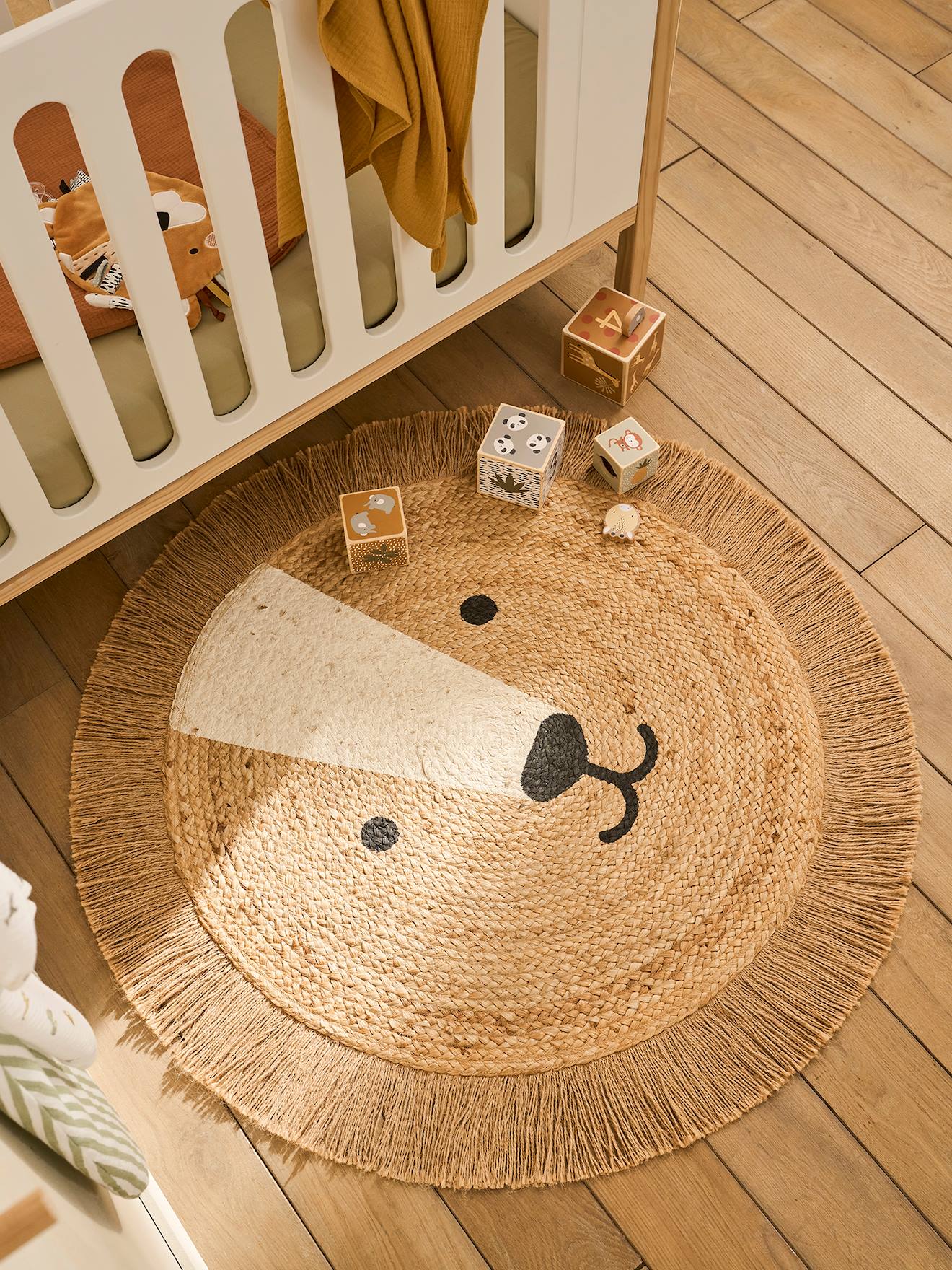 Rond kleed van jute Leeuw goudbeige