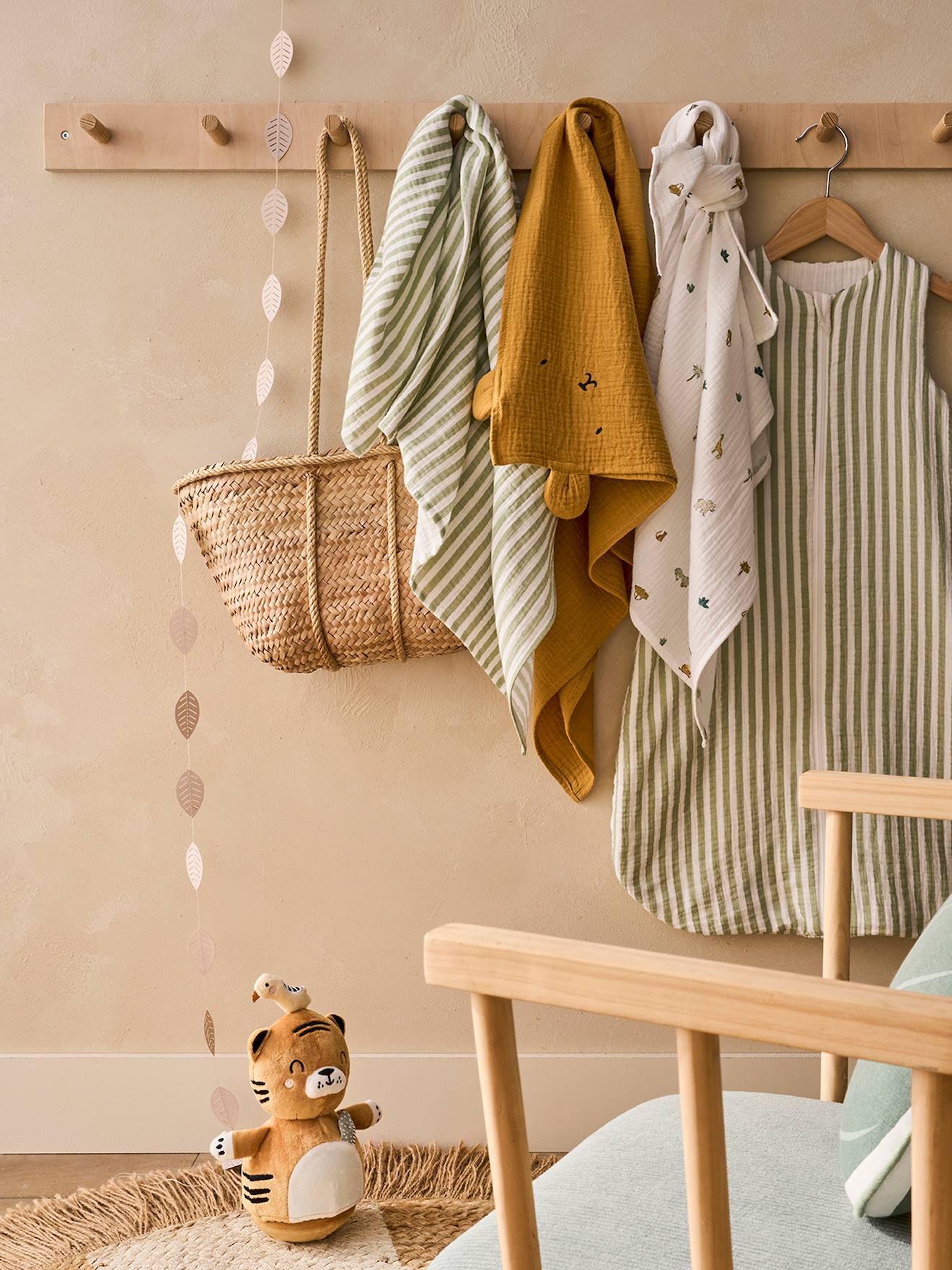 Set van 3 lange luiers in katoenen gaas SAVANA meerkleurig afbeelding 1