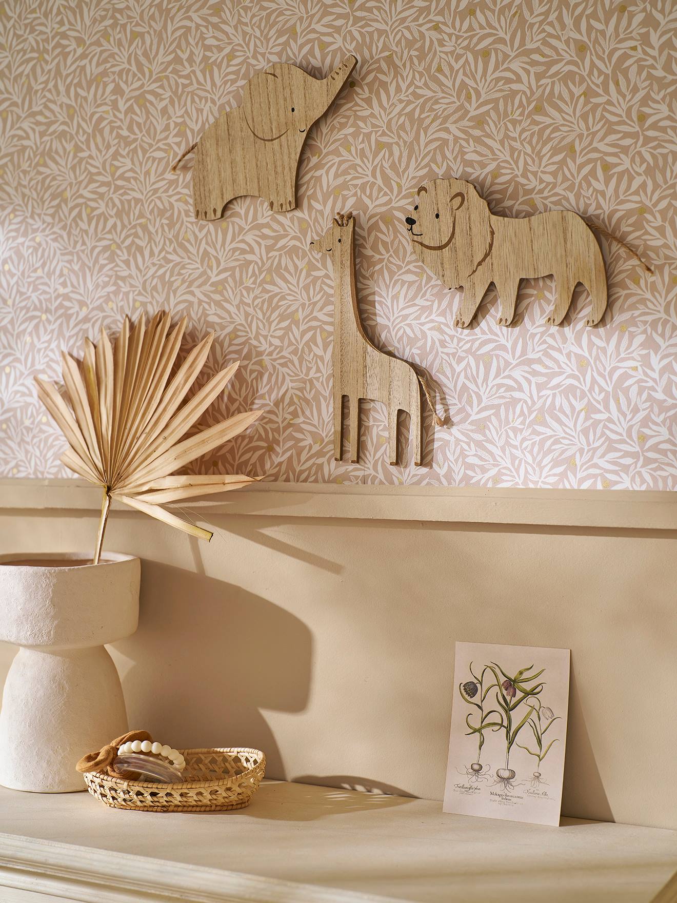 Set van 3 jungle dieren muurdecoraties beige