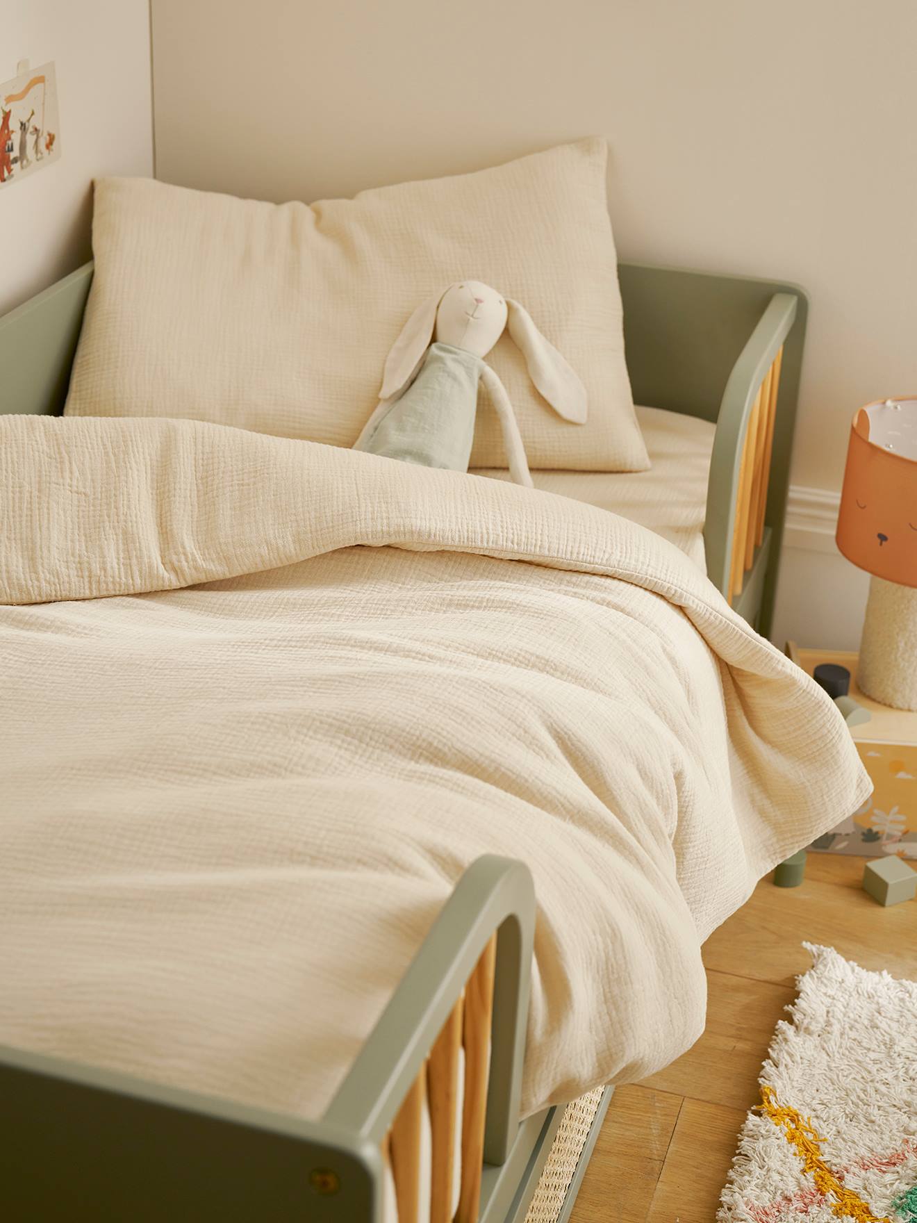 Babyset dekbedovertrek + kussensloop effen in biologisch katoenen gaas* vanille