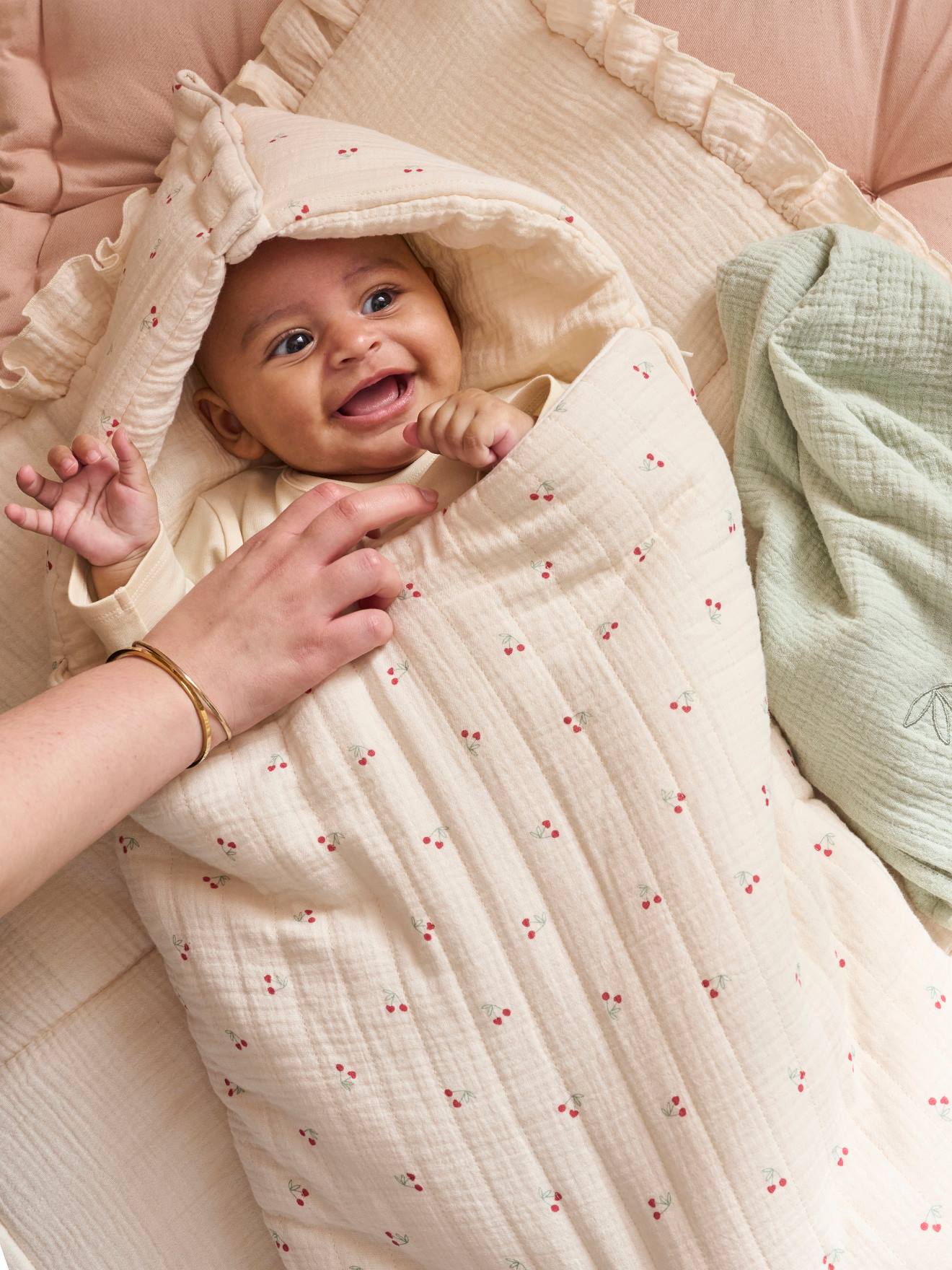 Engelennest KLEINE DINO van hydrofiel doek beige, bedrukt afbeelding 1
