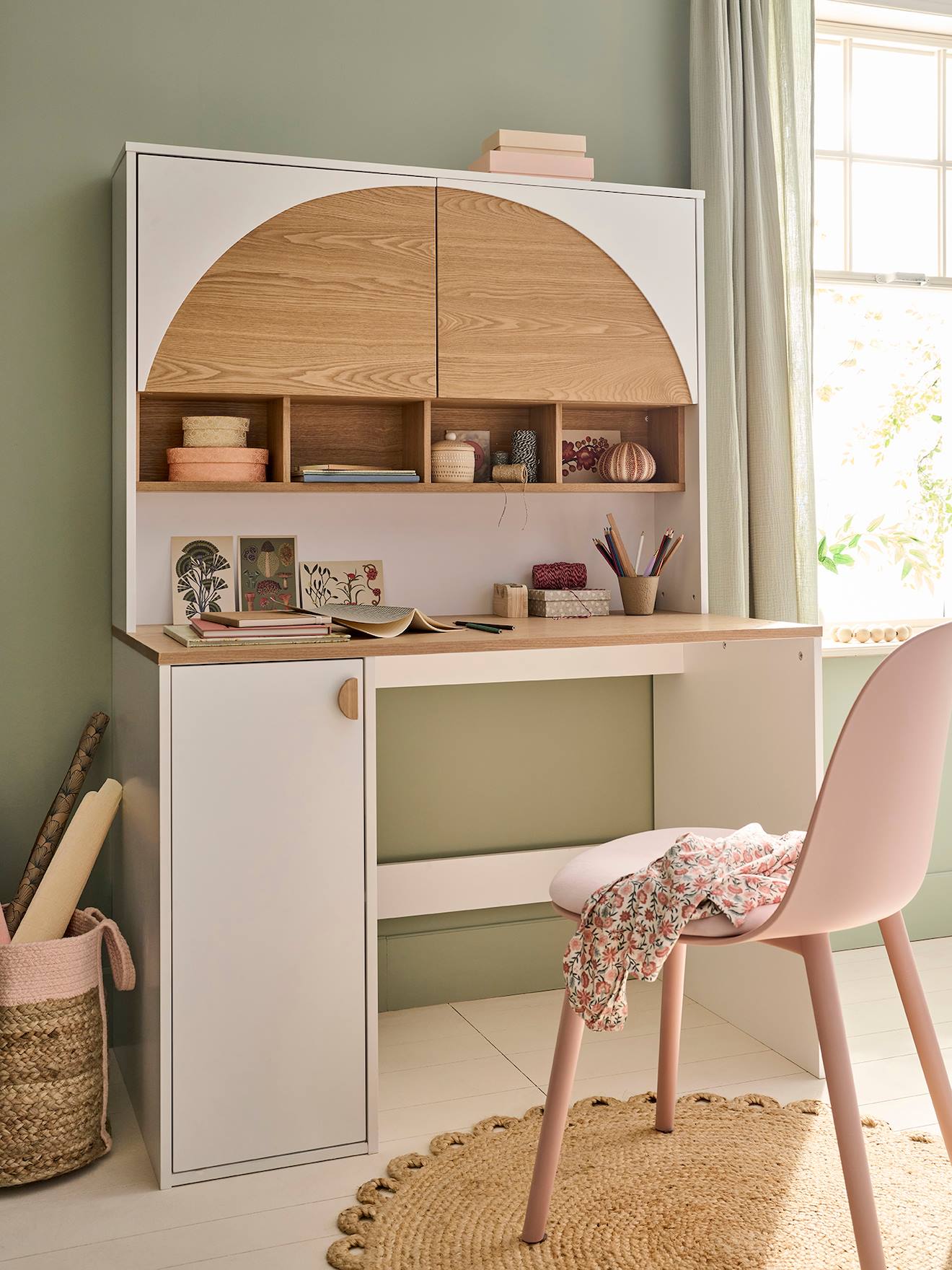 Bureau voor kinderen met opbergruimte LIGNE ROMA wit