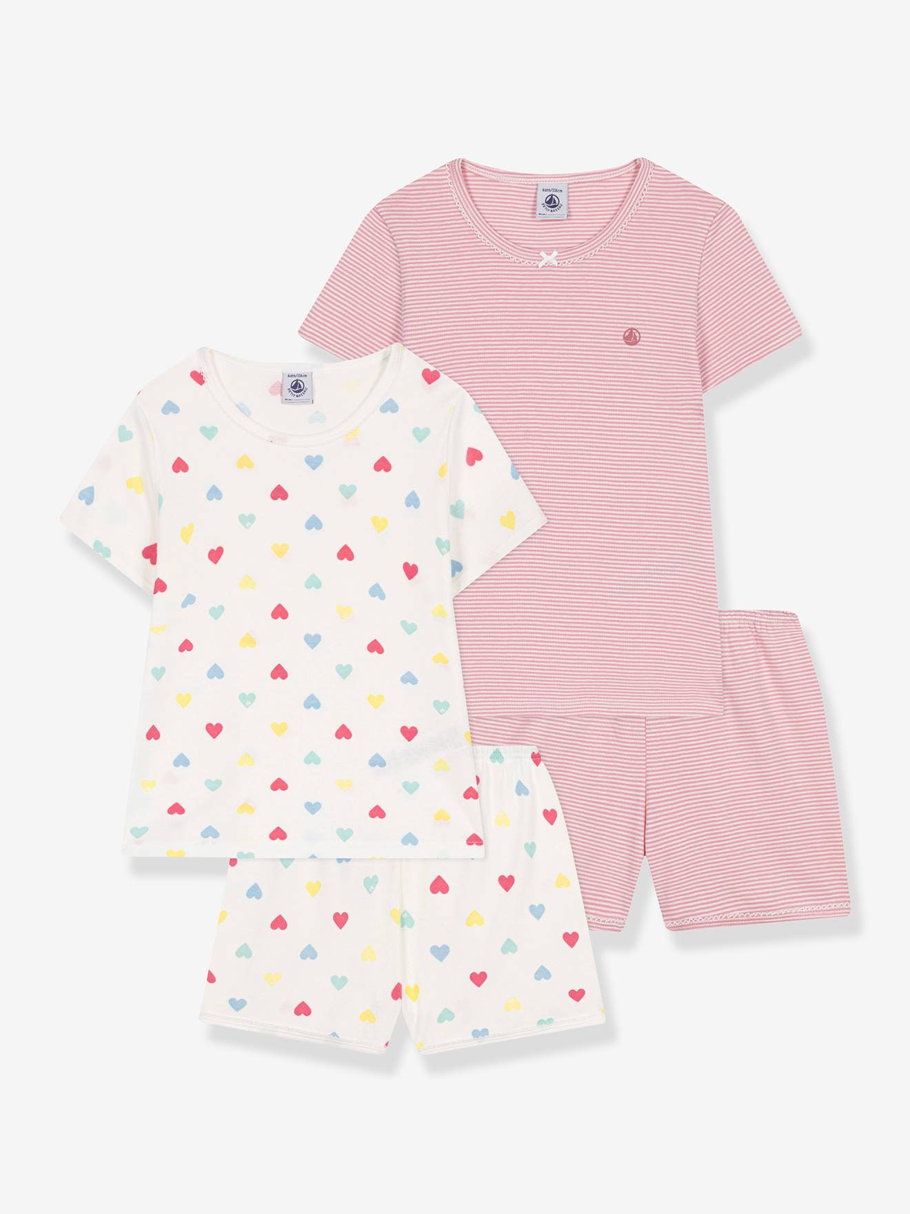 set van 2 korte pyjama's voor kinderen PETIT BATEAU wit afbeelding