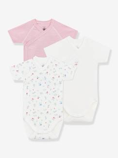 Baby-Body-Set van 3 kruislings geknoopte baby-body's met korte mouwen PETIT BATEAU