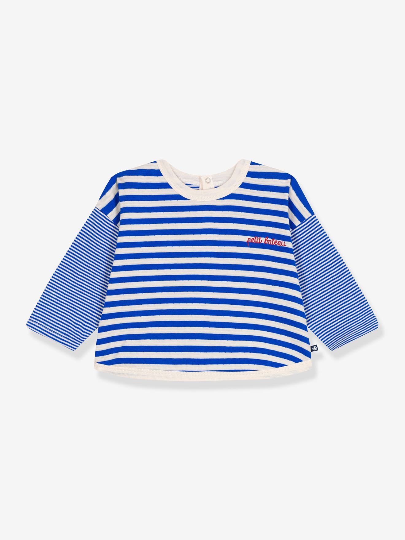 Baby T-shirt van katoen met lange mouwen, gestreept PETIT BATEAU blauw