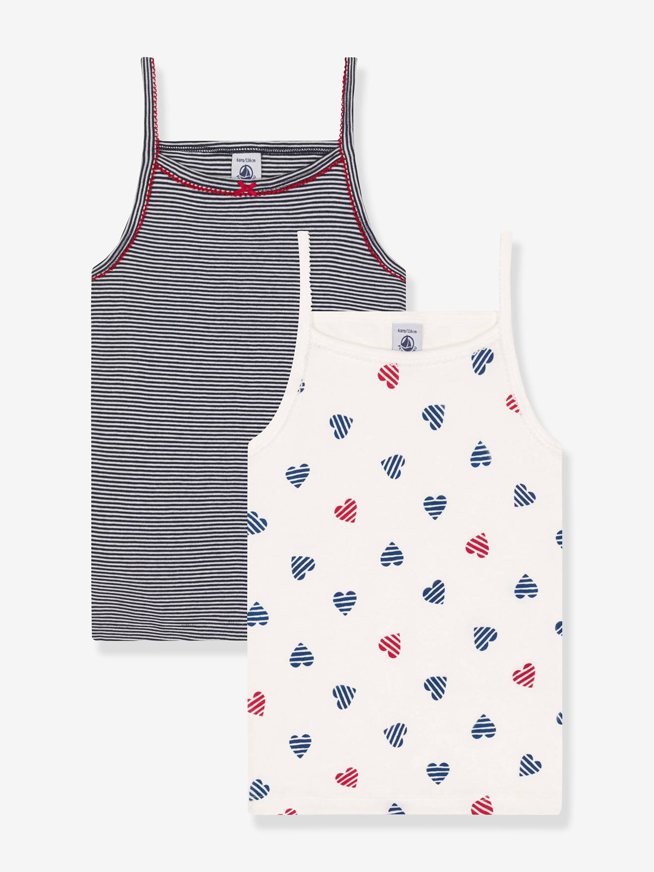 Set van 2 kindertopjes met spaghettibandjes in katoen met hartjesprint PETIT BATEAU wit afbeelding