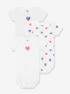 Baby-Body-Set van 3 PETIT BATEAU baby rompers met korte mouwen en gestreepte hartjes