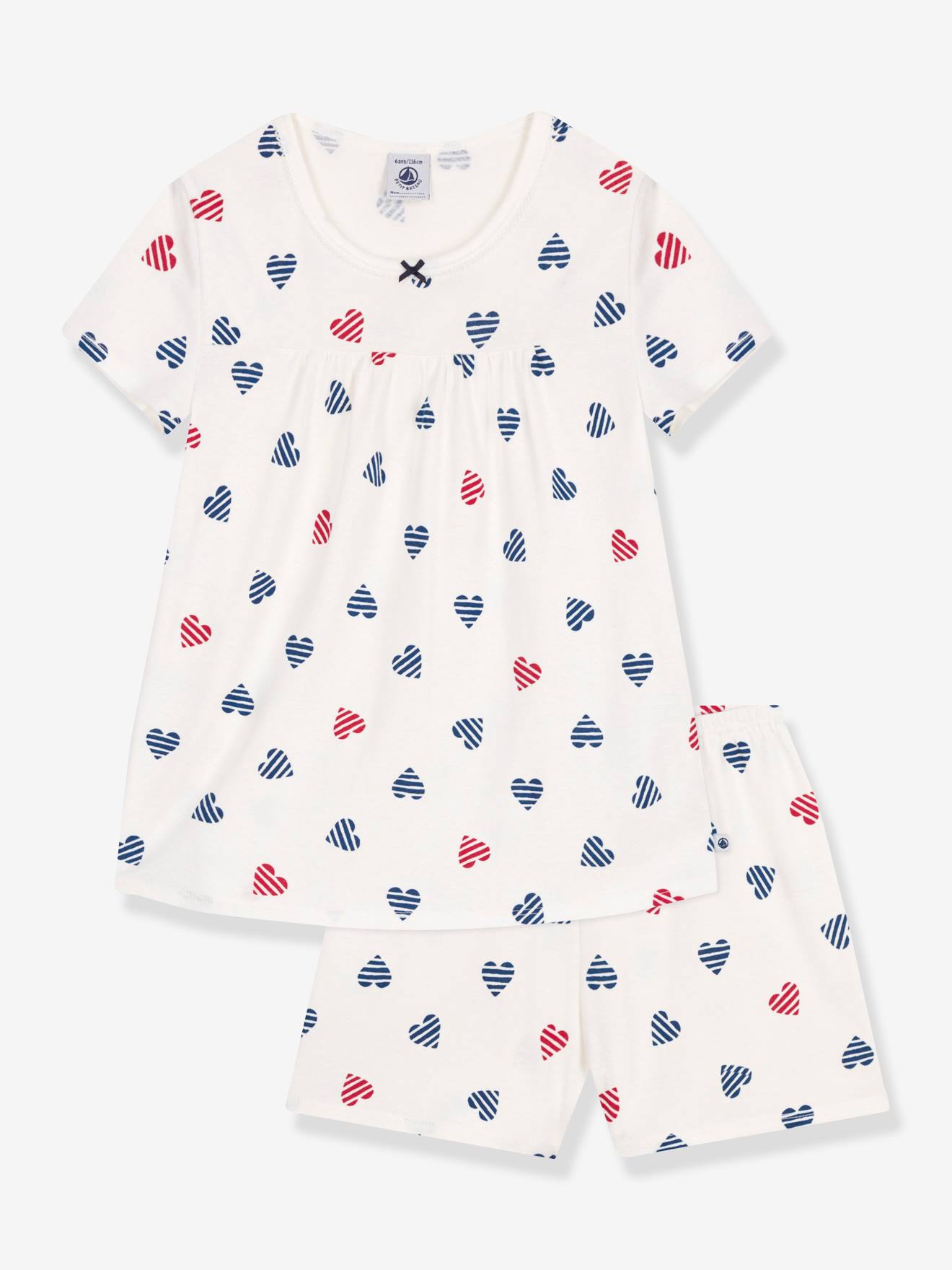 Pyjama short kinderdruk met harten PETIT BATEAU wit