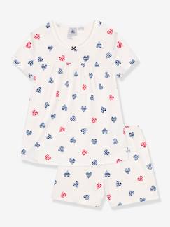 Meisje-Pyjama, surpyjama-Pyjama short kinderdruk met harten PETIT BATEAU