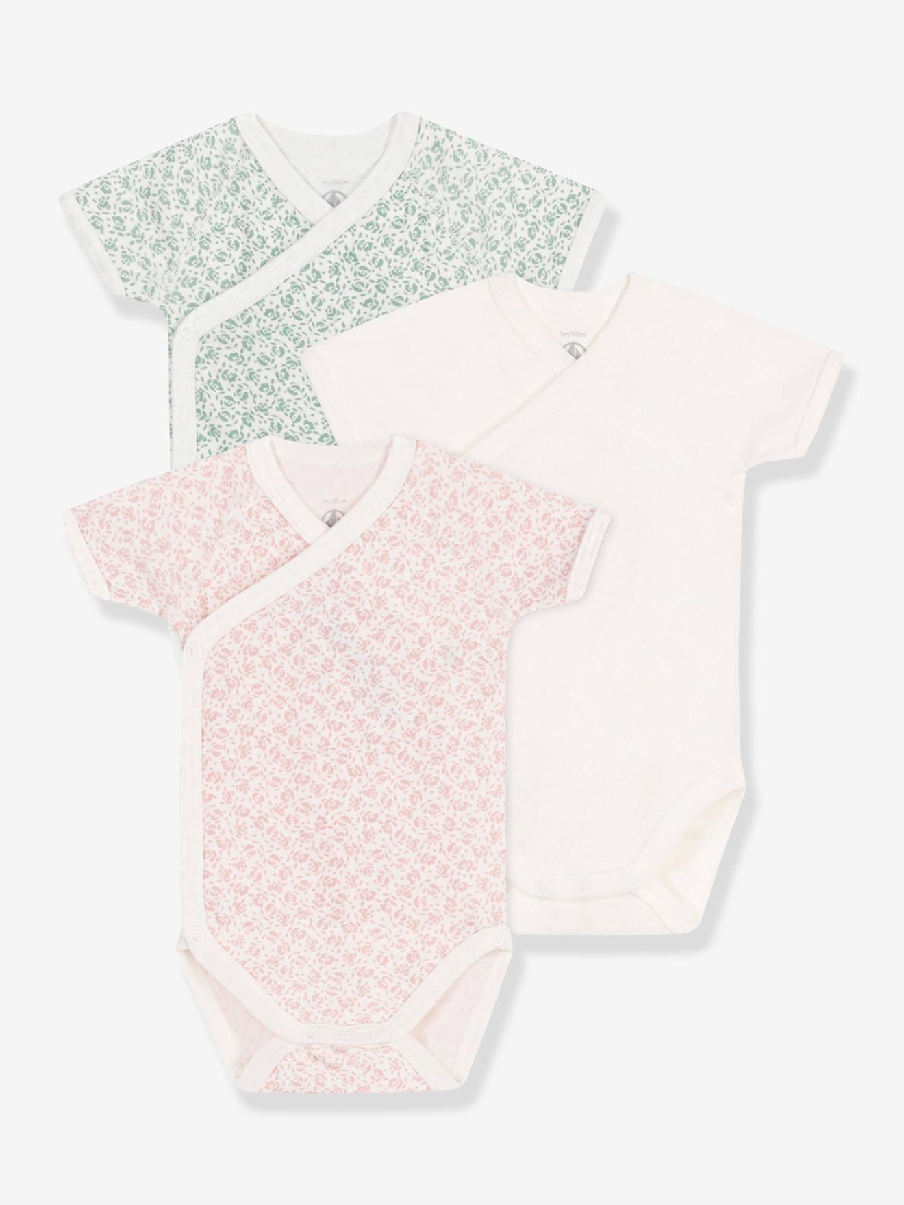 Set van 3 kruislings geknoopte korte mouwen baby PETIT BATEAU ecru afbeelding