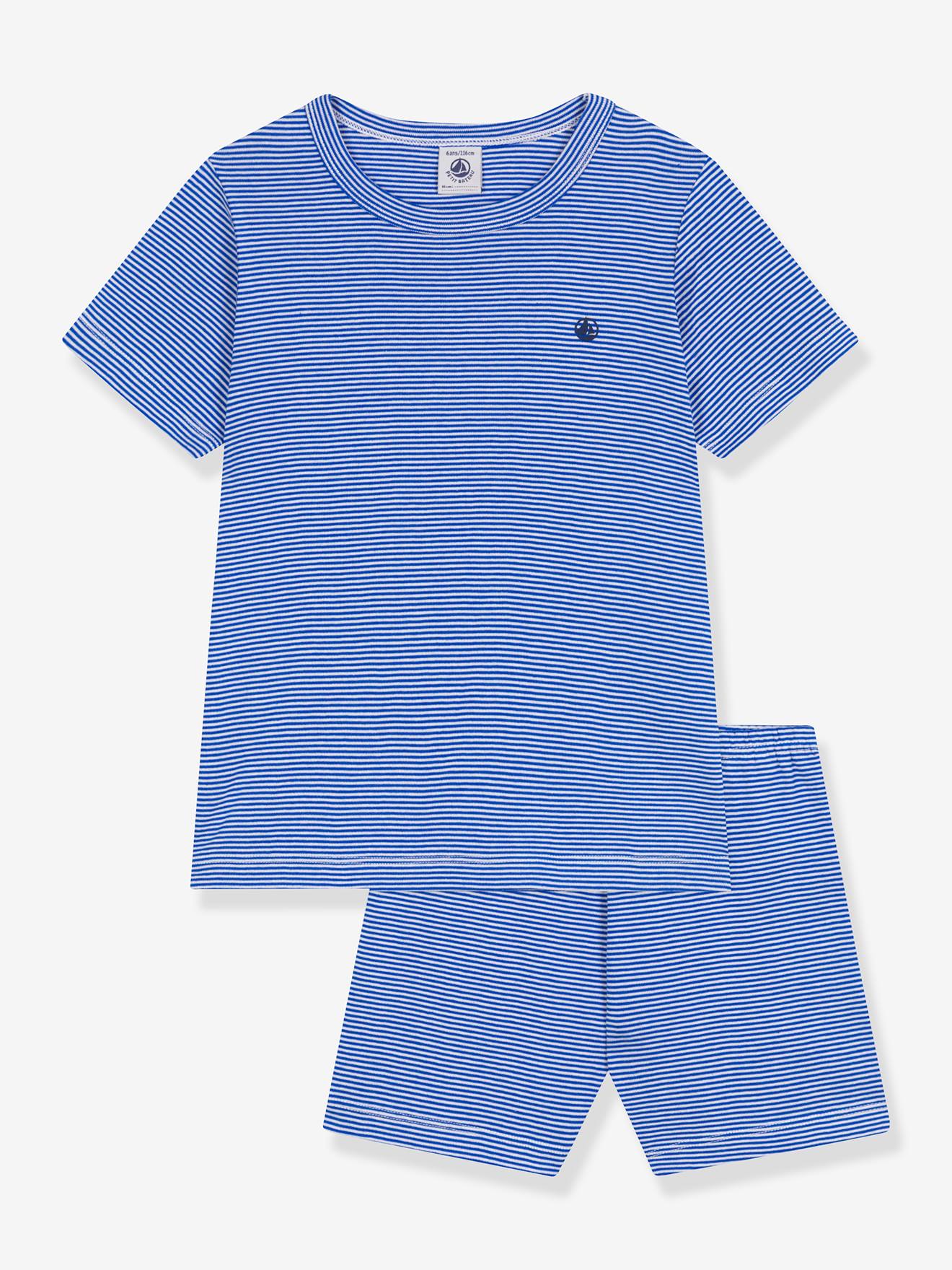 Pyjama short voor kinderen met strepen PETIT BATEAU blauw