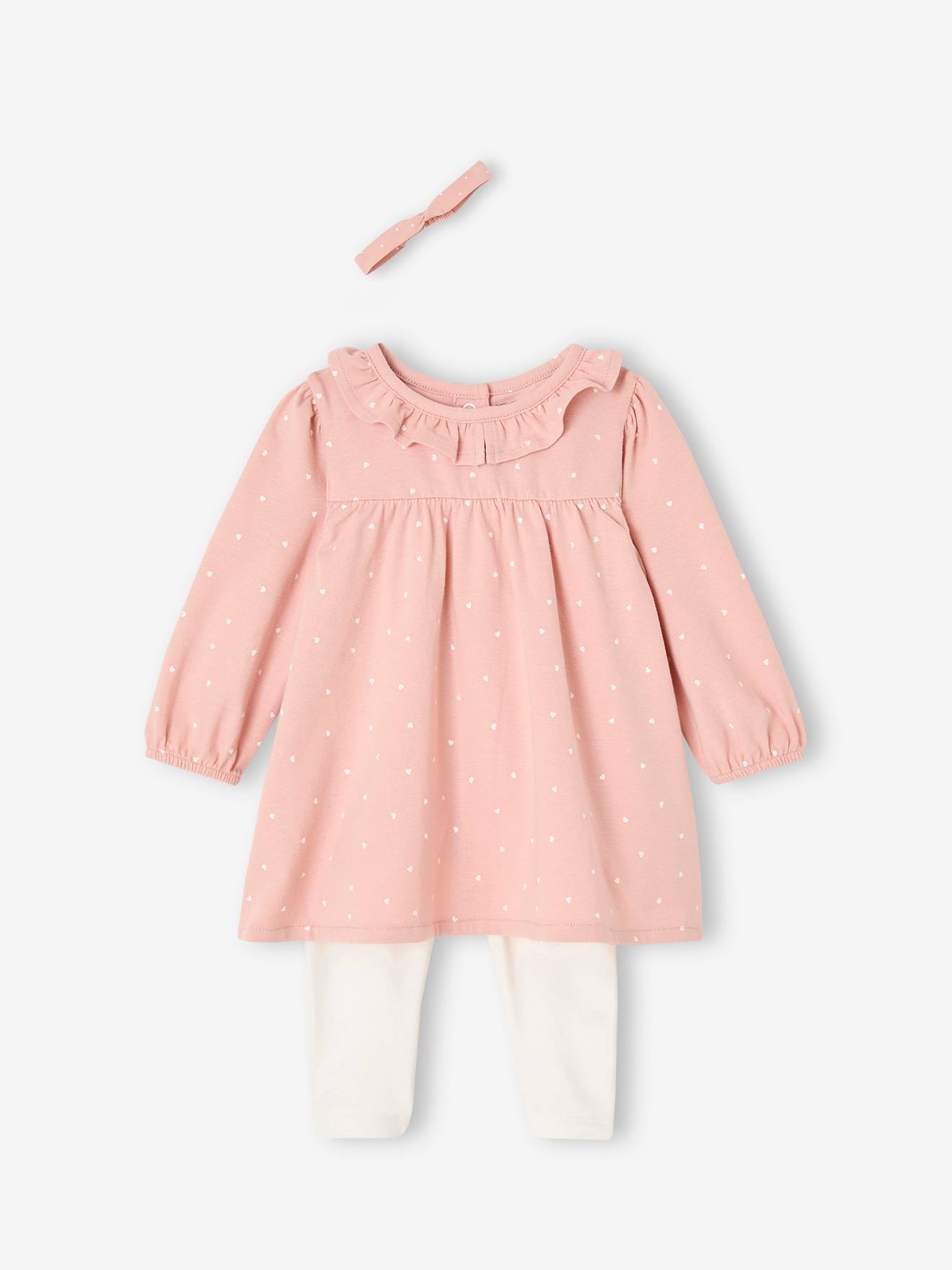 Babyset jurk + legging + haarband rozen