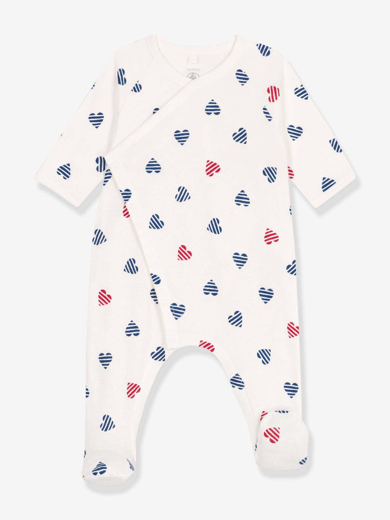 Pyjama baby van katoen met gestreept hartje PETIT BATEAU wit