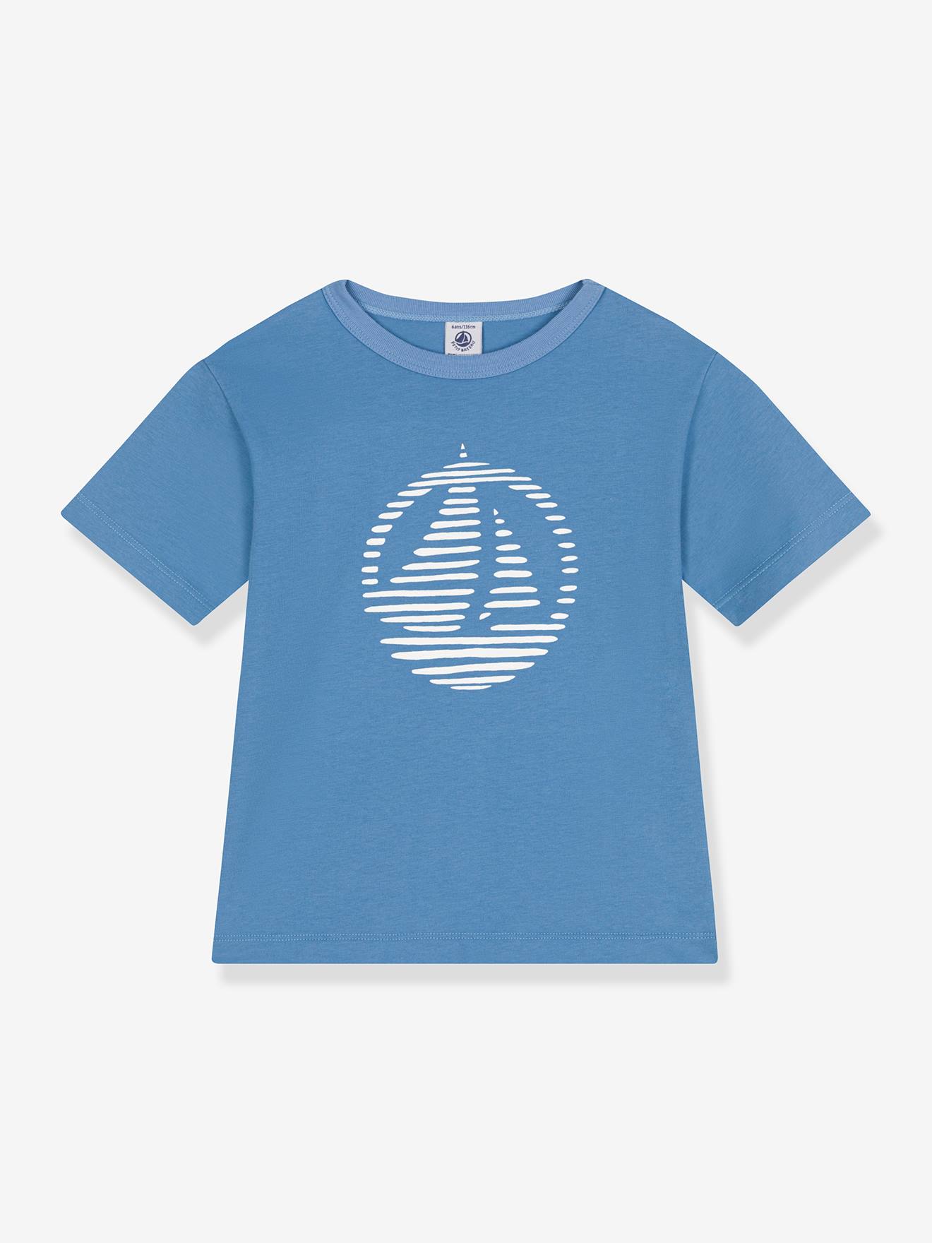 Kindershirt van katoen met korte mouwen PETIT BATEAU blauw afbeelding