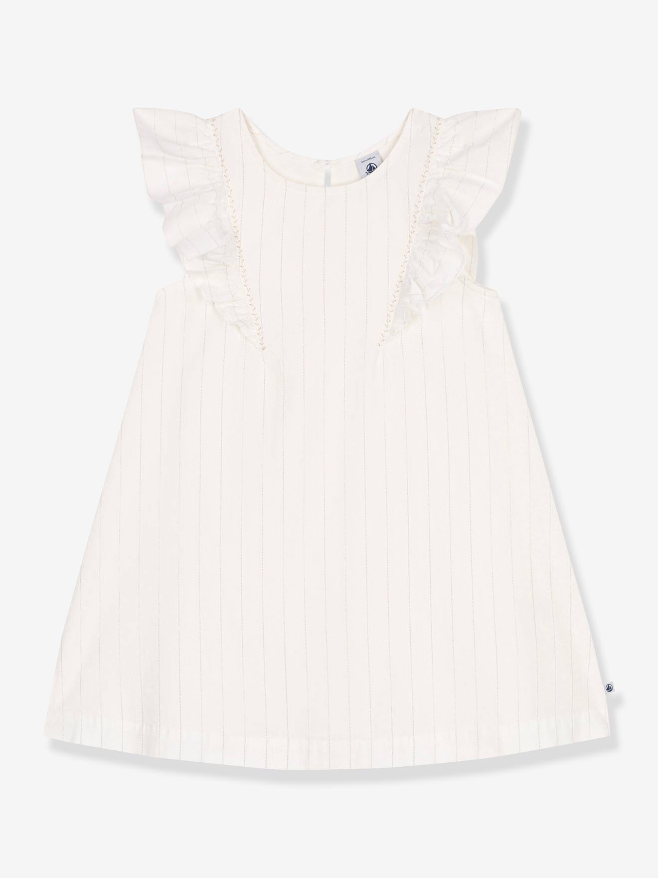 Korte mouwen katoenen kinderjurk PETIT BATEAU wit afbeelding
