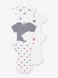 Baby-Body-Set van 5 baby-body's met korte mouwen en gestreepte hartjes PETIT BATEAU