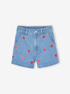-Meisjesshort van jeansstof met hartmotief