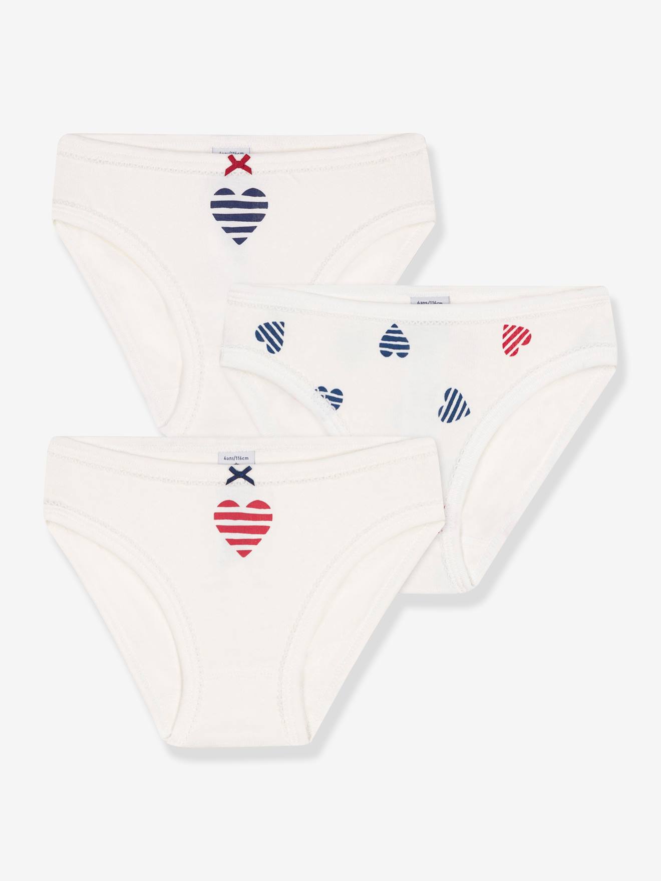 Set van 3 meisjesonderbroeken in katoen met hartjesprint PETIT BATEAU wit afbeelding