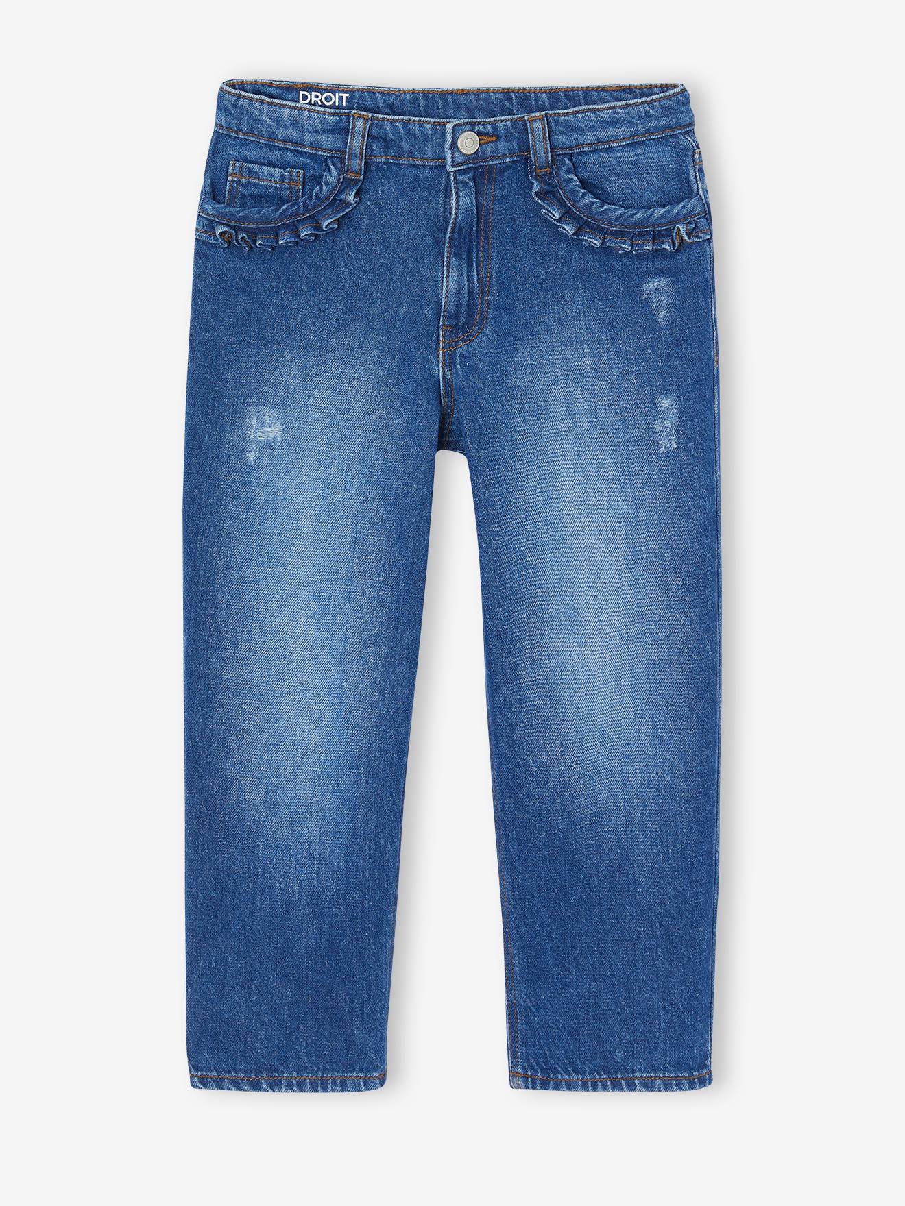Rechte jeans MorphologiK meisjes heupomvang Large donkerblauw