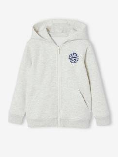 Jongens-Trui, vest, sweater-Sweater-Jongenssweater met rits en capuchon Basics