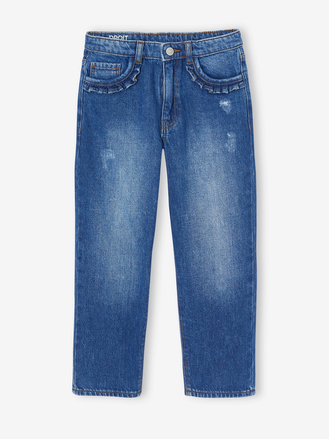 Rechte jeans MorphologiK meisjes heupomvang Medium donkerblauw