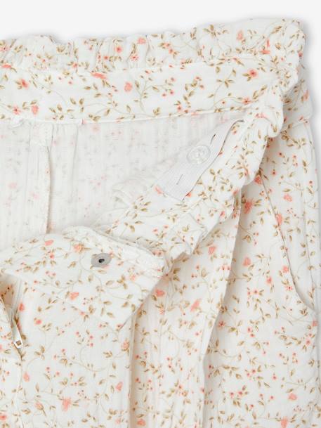 Wijde korte broek 'paperbag' voor meisjes, van katoengaas beige+lila+oudroze+saliegroen+wit - vertbaudet enfant 