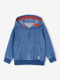 Jongens-Trui, vest, sweater-Sweater-Sweater met rits en zakken in denimkleur