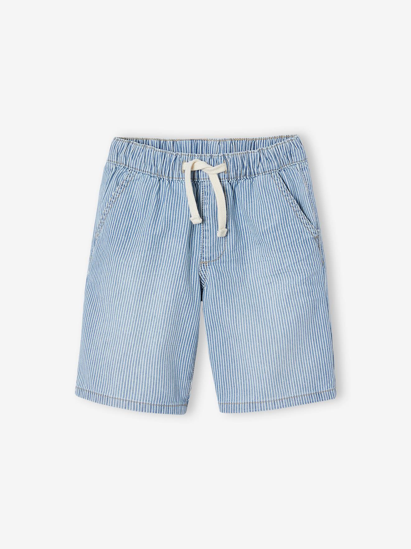 Denim jongensbermuda, gemakkelijk aan te trekken blauw, gestreept