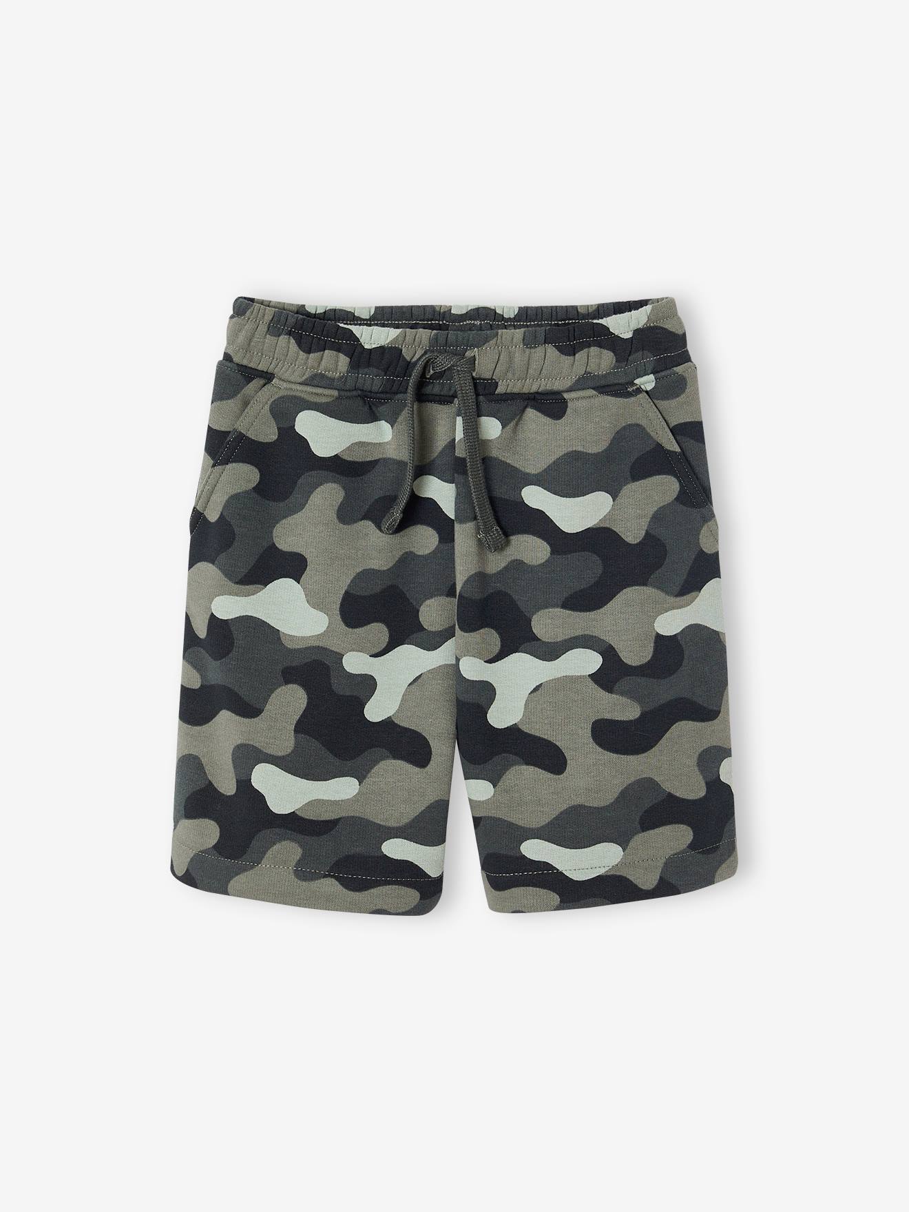 Camouflage bermuda voor jongens, gemakkelijk aan te trekken kaki