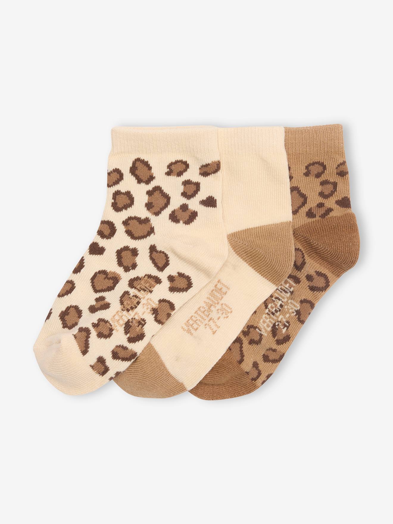 Set van 3 paar enkelsokjes met luipaardmotieven beige