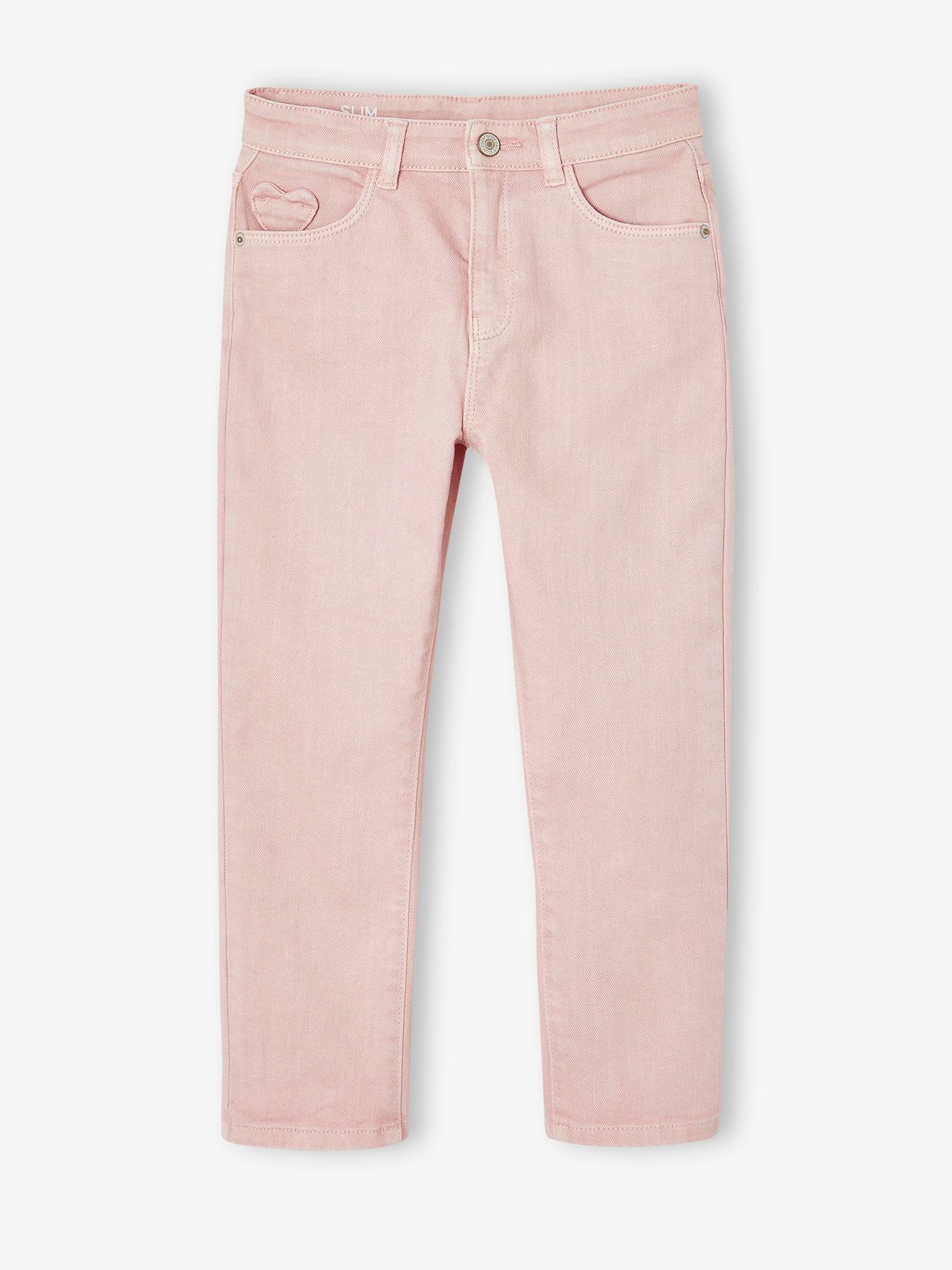 Slim fit wijde meisjesbroek MorphologiK roze (poederkleur)