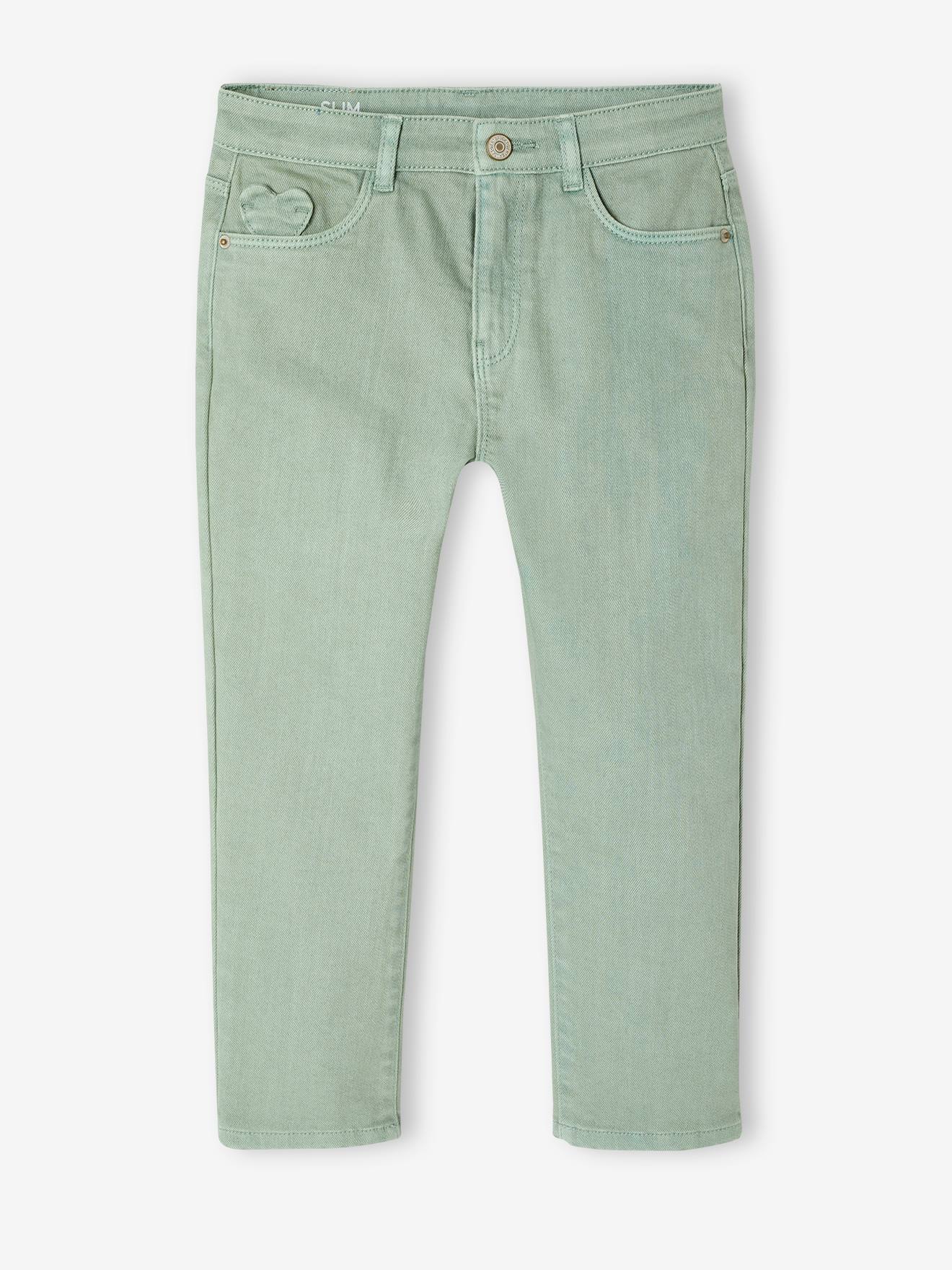 Slim fit wijde meisjesbroek MorphologiK saliegroen