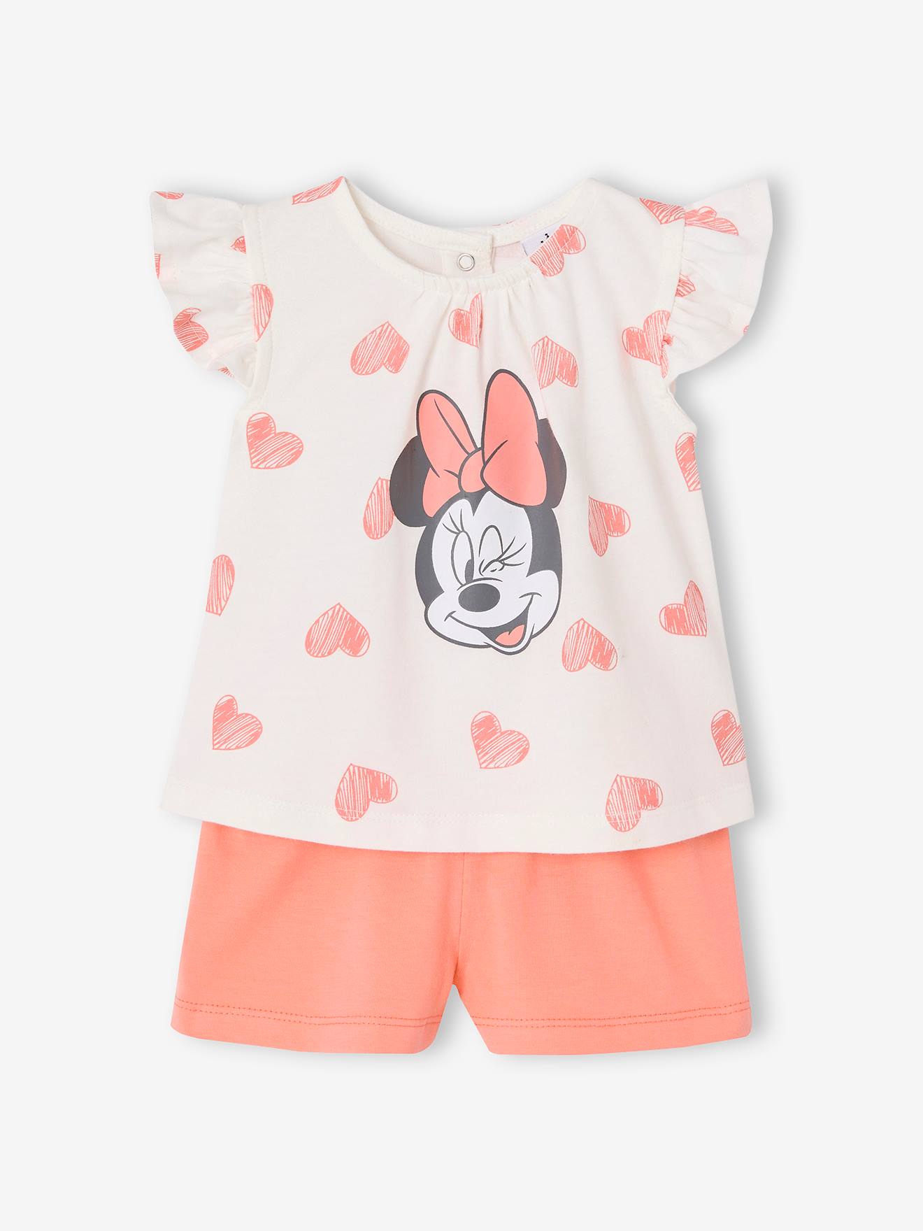 Disney® babyset T-shirt en short Minnie Hearts koraal