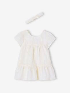Baby-Feestelijke set met gestreepte jurk met glinsterdraad + bijpassend hoofdband voor baby