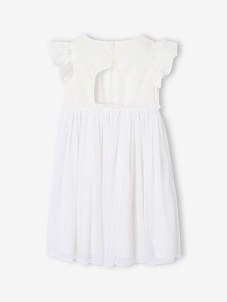 Ceremoniejurk met twee materialen in broderie anglaise en tule voor meisjes wit - vertbaudet enfant 