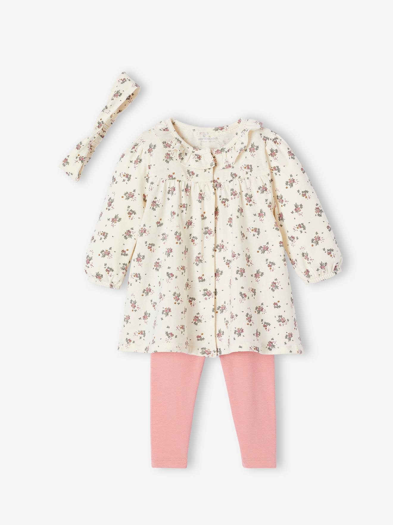 Babyset jurk + legging + haarband ecru